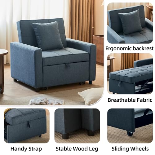 Blue Convertible Sofa Bed Chair with Side Pocket E7504