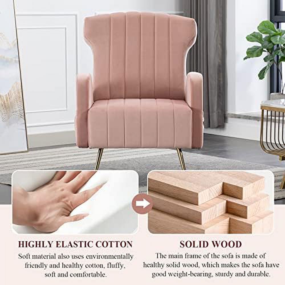 Brown Velvet Wing Back Accent Chair with Metal Gold Legs F7728
