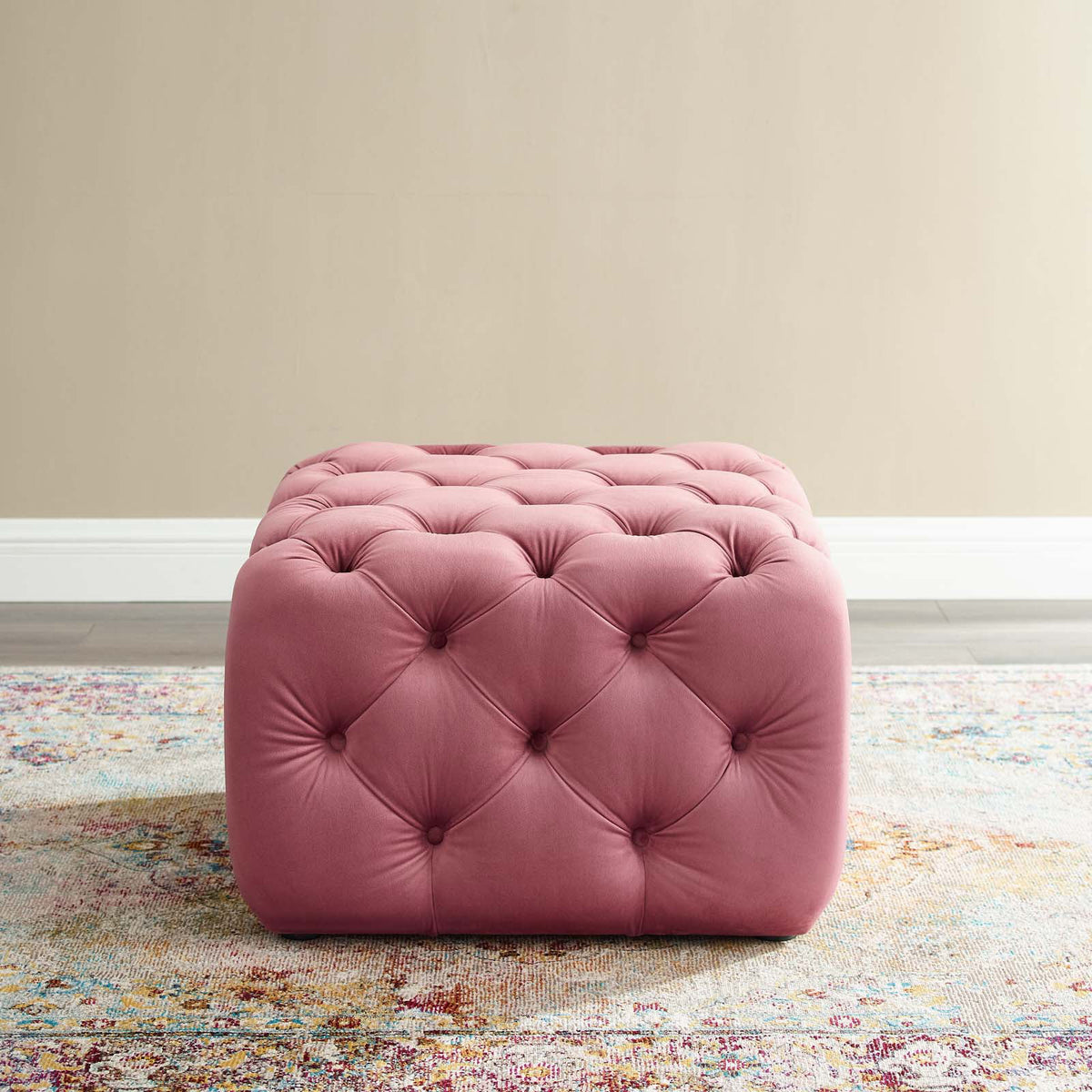 Tufted Button Square Performance Velvet Ottoman M94061
