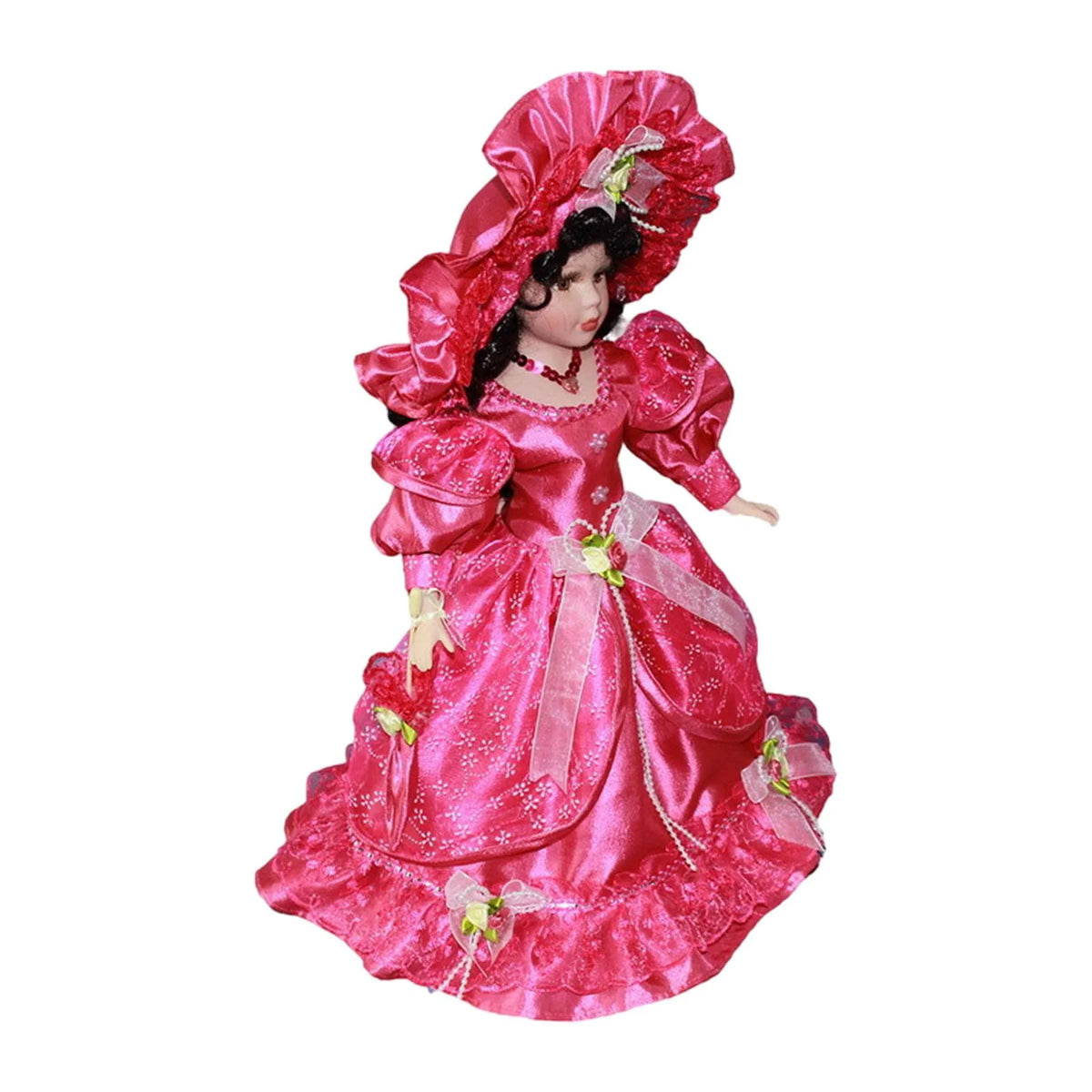 Pink Ceramic Dollhouse Lady with Dress S79579
