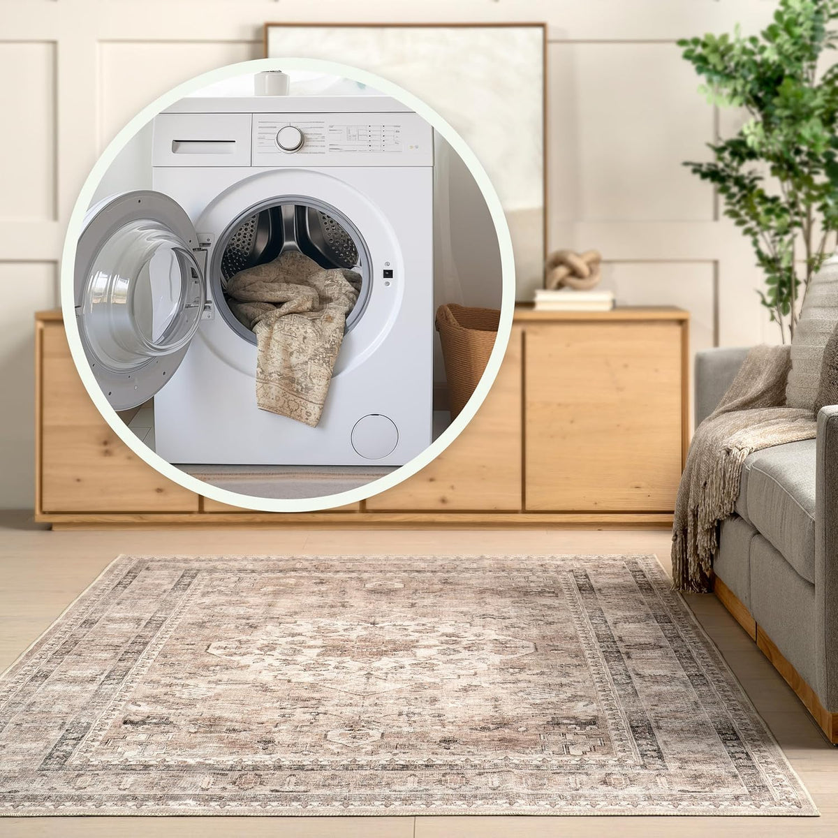 6x9 Spill Proof Machine Washable Area Rug, Stone/Ivory X82741