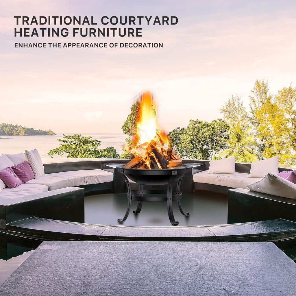 22in Cast Iron Wood Burning Fire Pit with Cooking Grill V353934