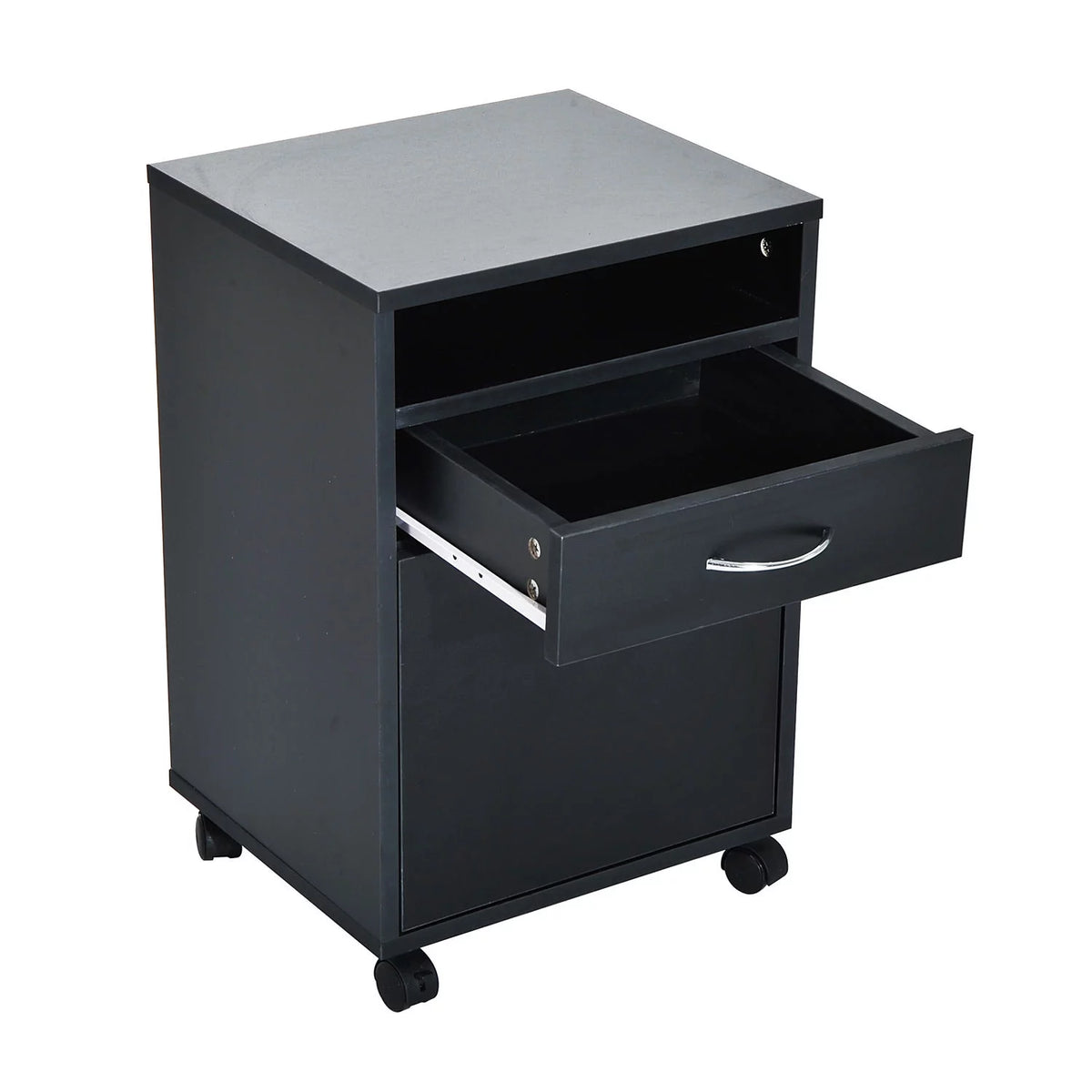 24" Rolling End Table Cart Nightstand Organizer, Black R486659