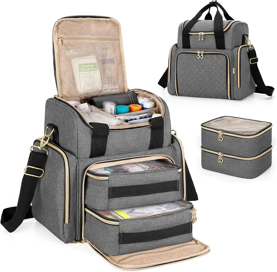 Large Medicine Bag with 2 Removable Cases, Gray I884
