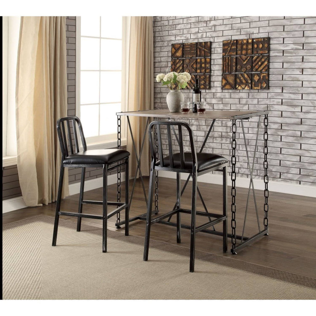 Industrial Style Rectangular Wood and Metal Bar Table F65702