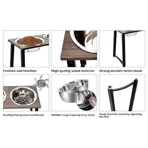 Elevated Dog Bowls with 2 X-Large Stainless Steel Bowls and Slow Feeder K120