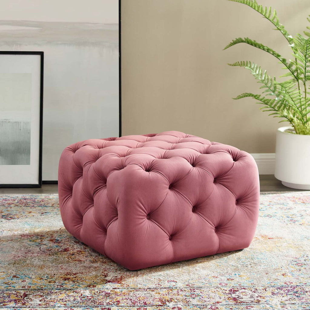 Tufted Button Square Performance Velvet Ottoman M94061