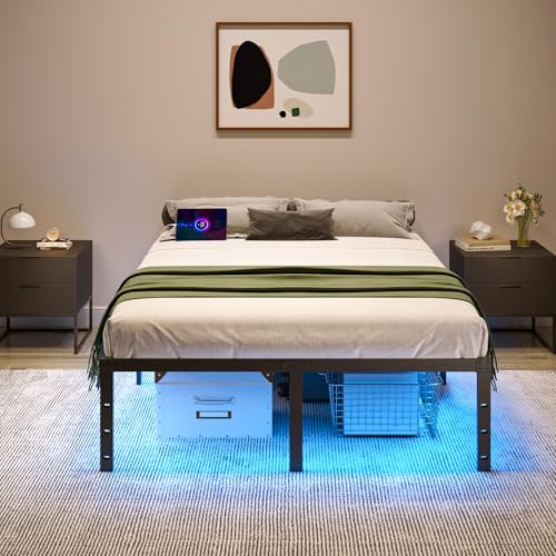 Full Size 14 Inch Metal Platform Bed Frame with LED Lights P89702
