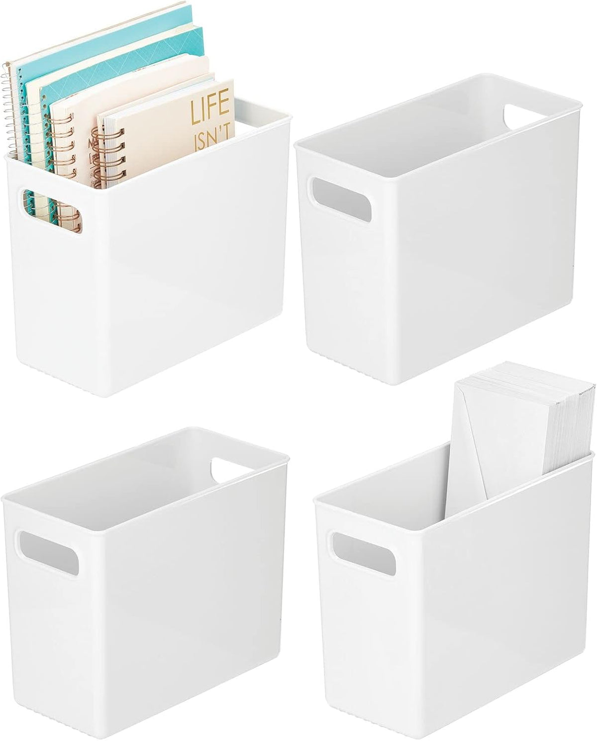 Clear 4 Pack Plastic Stackable Storage Organizer Bin Basket with Handle P799
