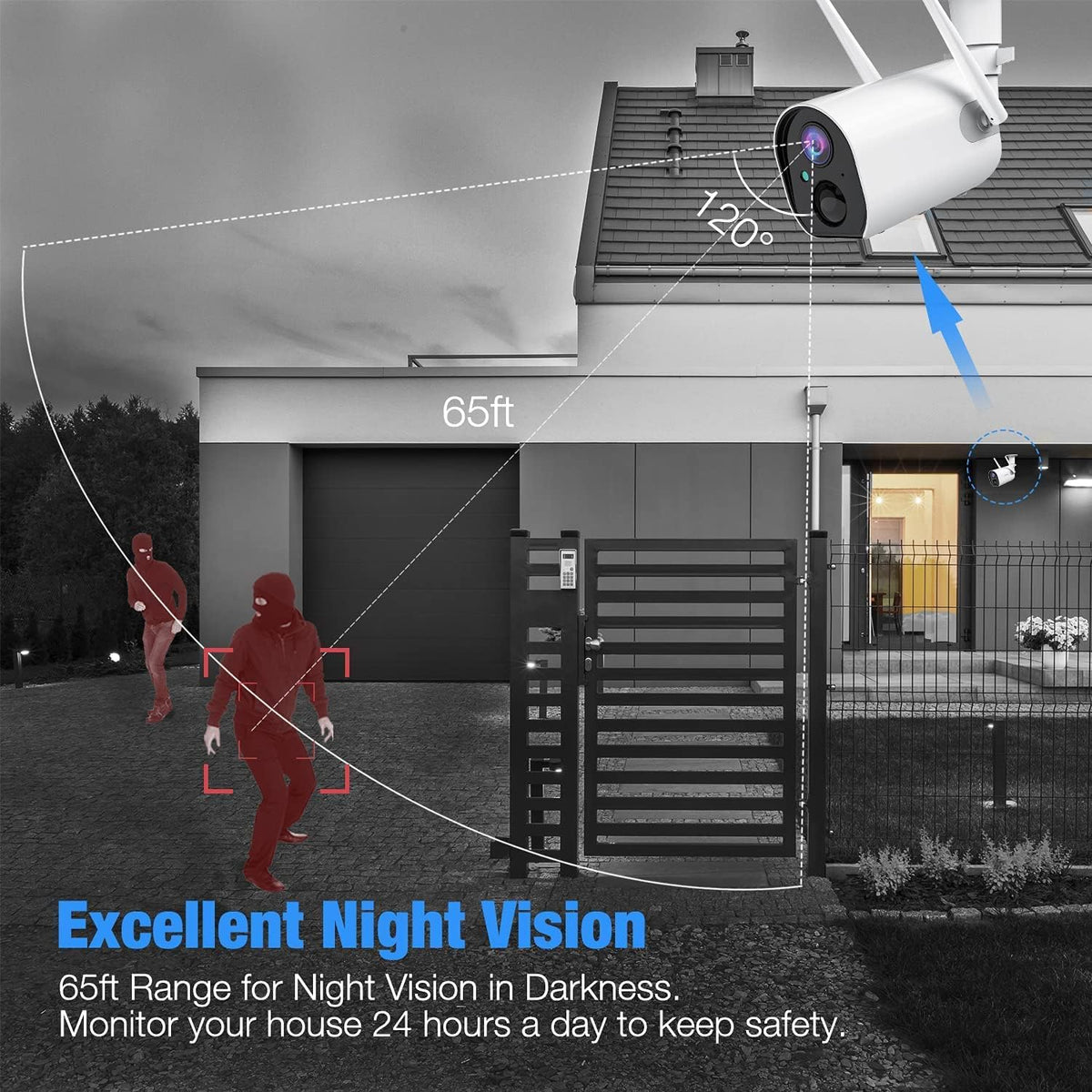 Wireless Outdoor Security Camera 1080P HD Rechargeable Battery Powered WiFi L524276
