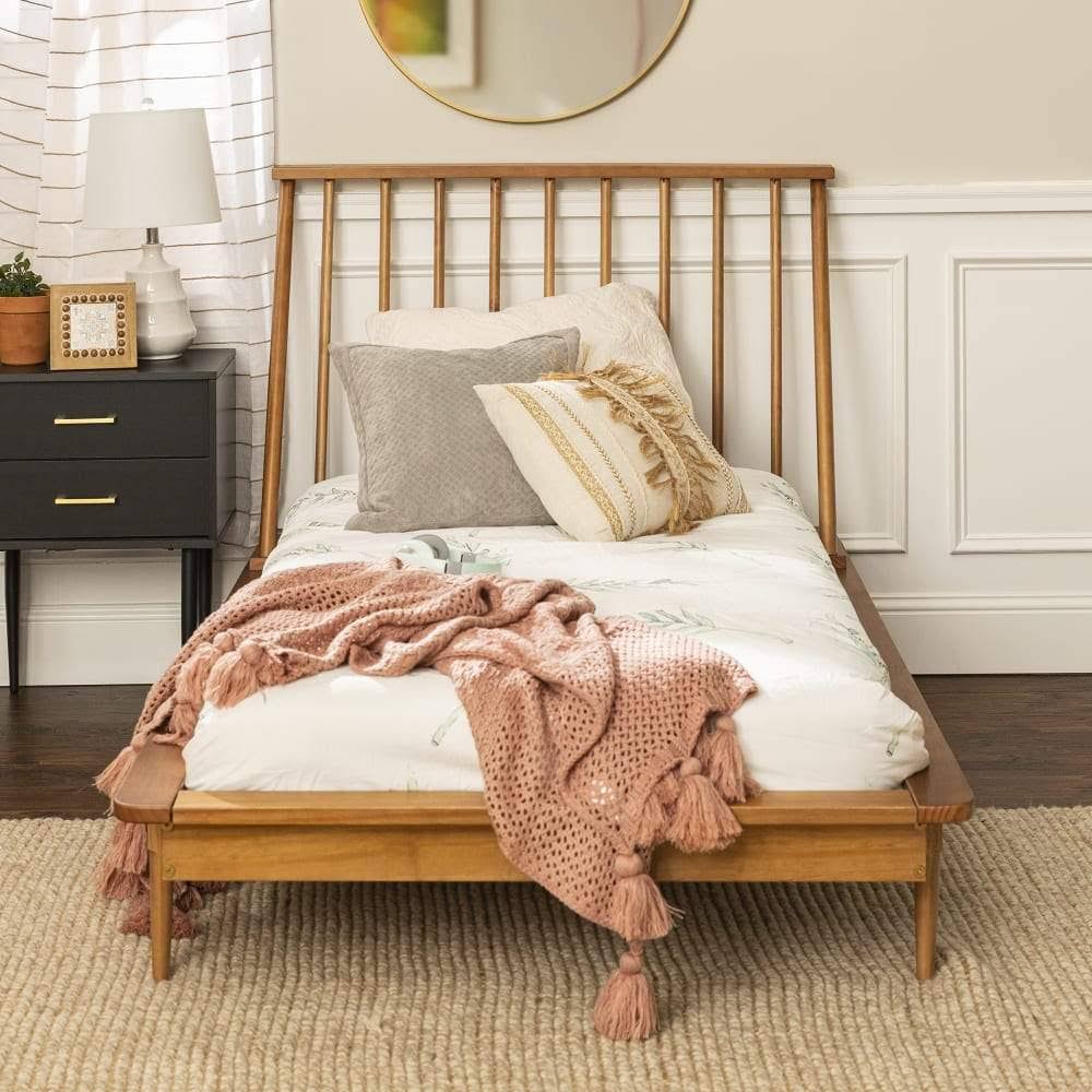 Twin Mid Century Solid Wood Spindle Bed O69373