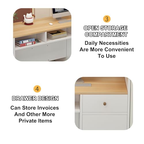 White Grey Wooden Cashier Counter with Storage Space B86752