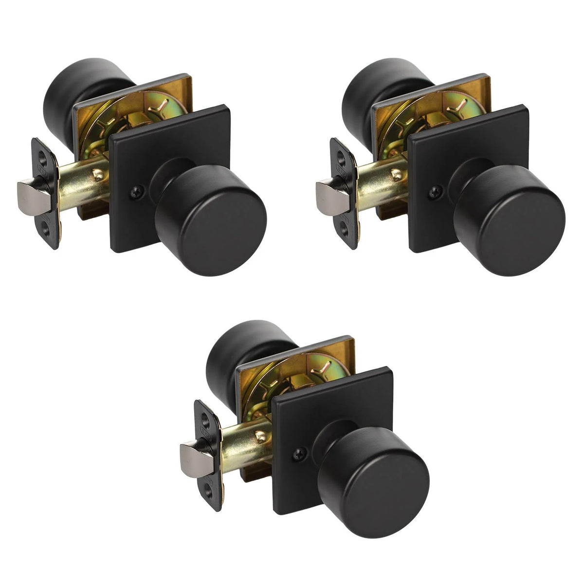 Matte Black Square Rose Door Knob 3-Pack P6425