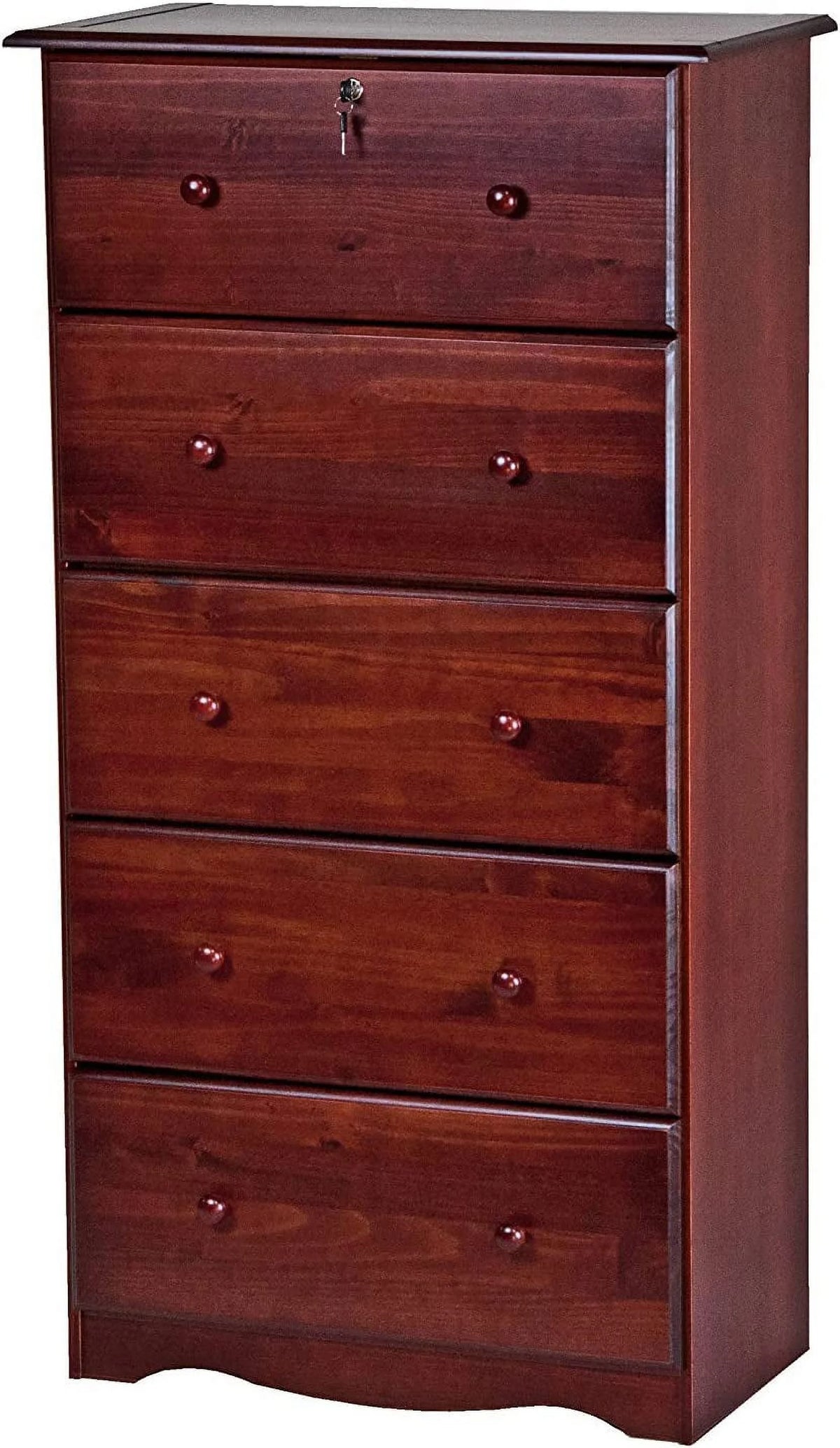 100% Solid Wood 5 Drawer Chest with Lock Honey Pine E572606