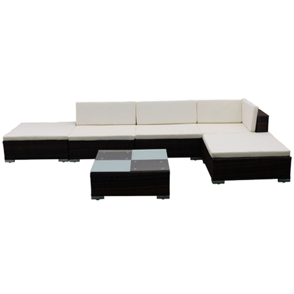 6 Pieces Poly Rattan Garden Lounge Set with 3 Sofas 2 Ottomans 1 Tea Table 9 Cushions M67592