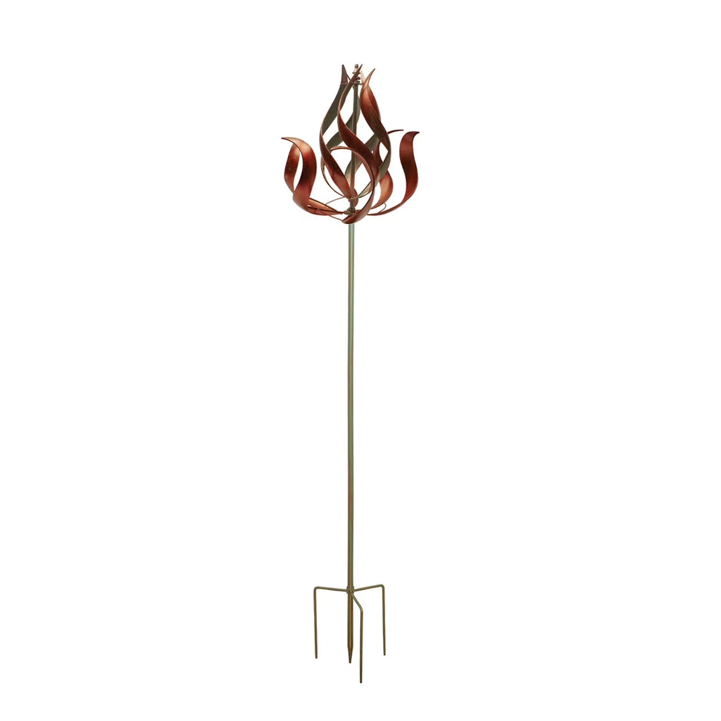 Metal Fire Flame Wind Spinner Kinetic Windmill Sculpture Garden Stake Patio Decor 3D Yard Art O522339