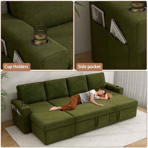 103" L-Shaped Sleeper Sofa Bed with Storage Chaise L436823