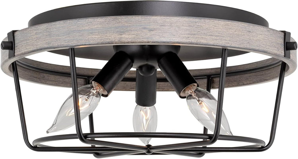 Rustic Farmhouse Metal Cage Drum Semi Flush Mount Ceiling Light O387481
