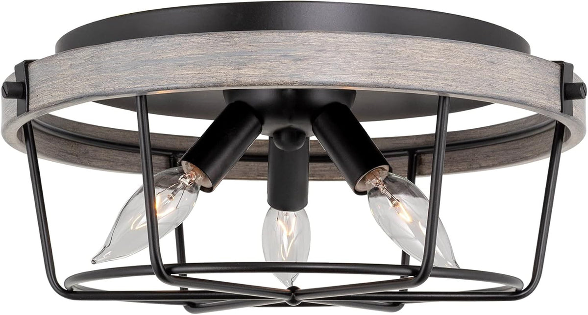 Rustic Farmhouse Metal Cage Drum Semi Flush Mount Ceiling Light O387481