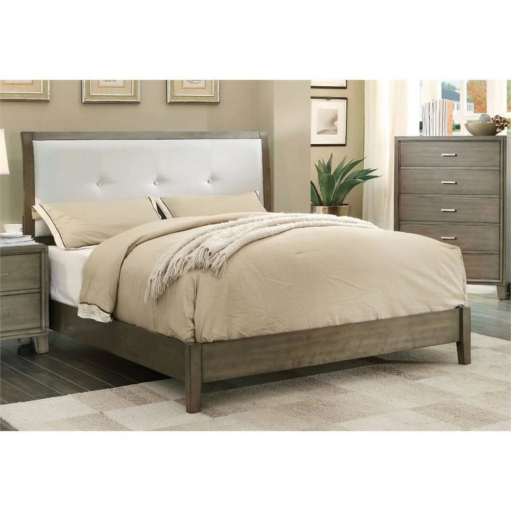 Solid Wood Tufted Full Bed in Gray C26708