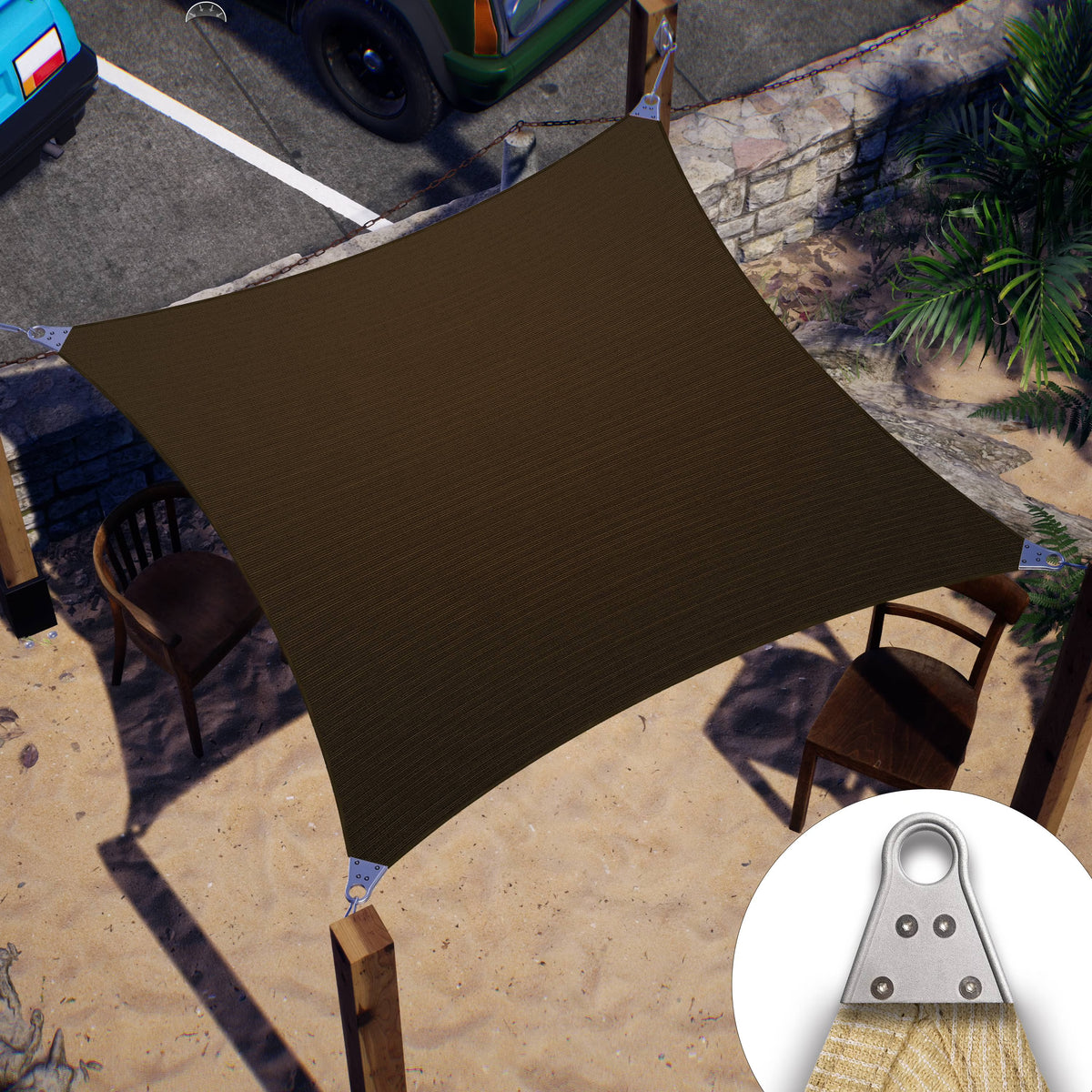 Brown Square Sun Shade Sail Canopy Structure O7809