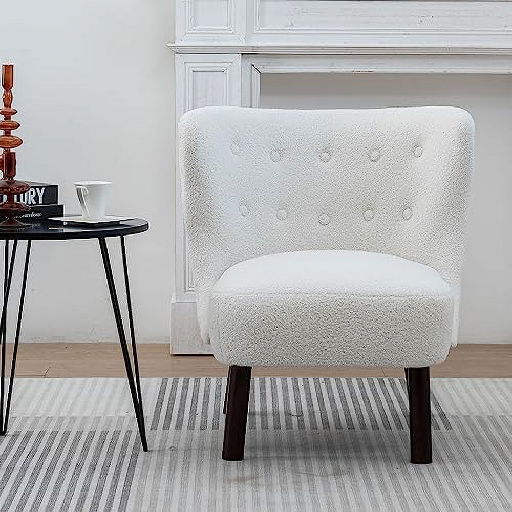 White Armless Accent Chair with Wood Legs R629936