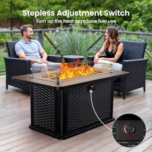 43-Inch Rectangular Propane Fire Pit Table with 60,000 BTU, Glass Stones, and Wind Guard, Black D58358