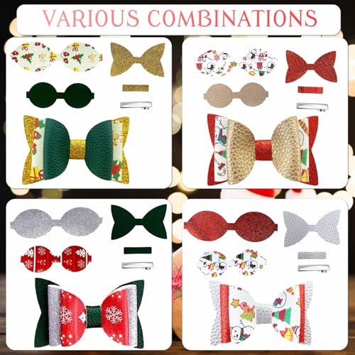 24 Set Christmas Faux Leather Hair Bows DIY Making Kit V3545