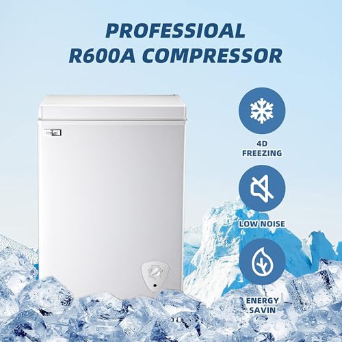 Compact Chest Freezer with Adjustable Thermostat and Storage Basket M59480
