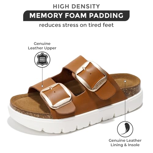 Genuine Leather Platform Sandals with Memory Foam Insole H778