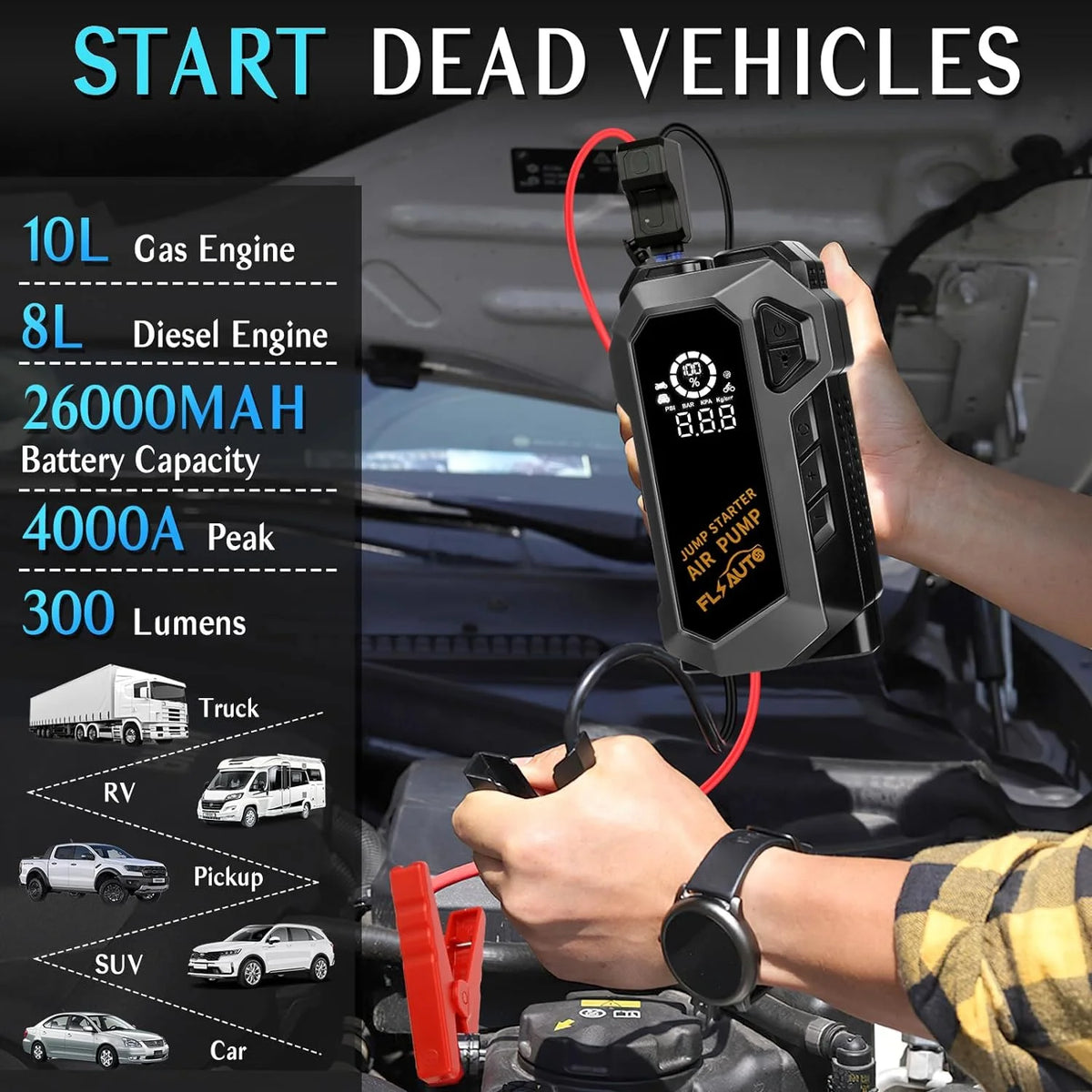 Portable 4000A Peak Car Jump Starter with 150 PSI Air Compressor U22417