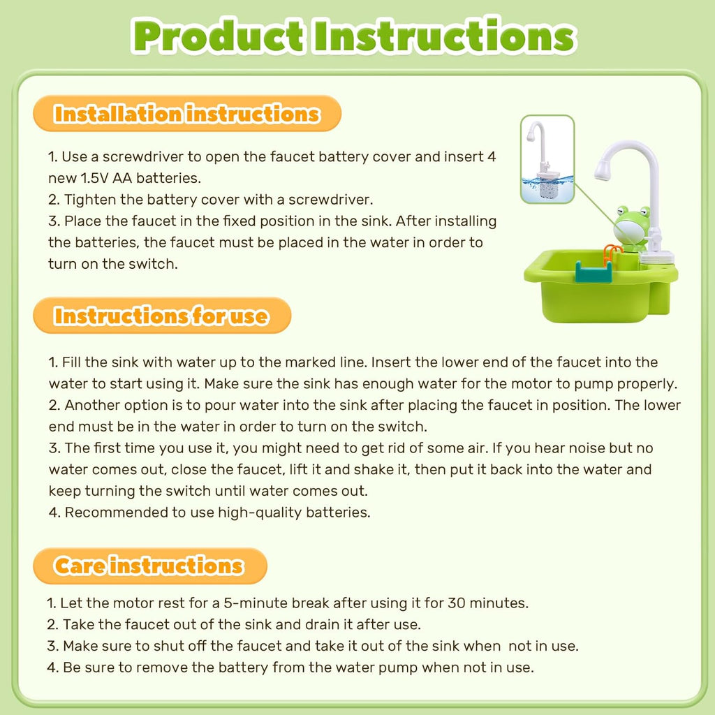 Play Sink with Running Water Electric Faucet Kitchen Sink Toys Pots and Pans Set with Play Food and Storage Basket N89223