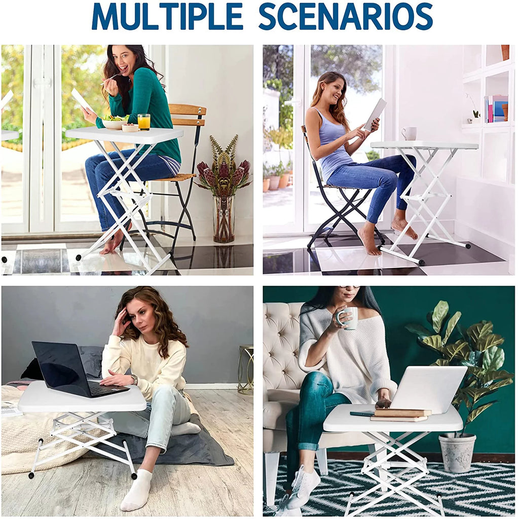 Folding TV Tray 4 Adjustable Heights White Plastic Desk O552219