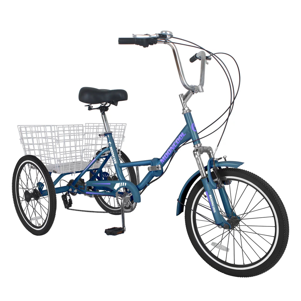 24" 7 Speed Folding Adult Tricycle with Shopping Basket, Green A7323