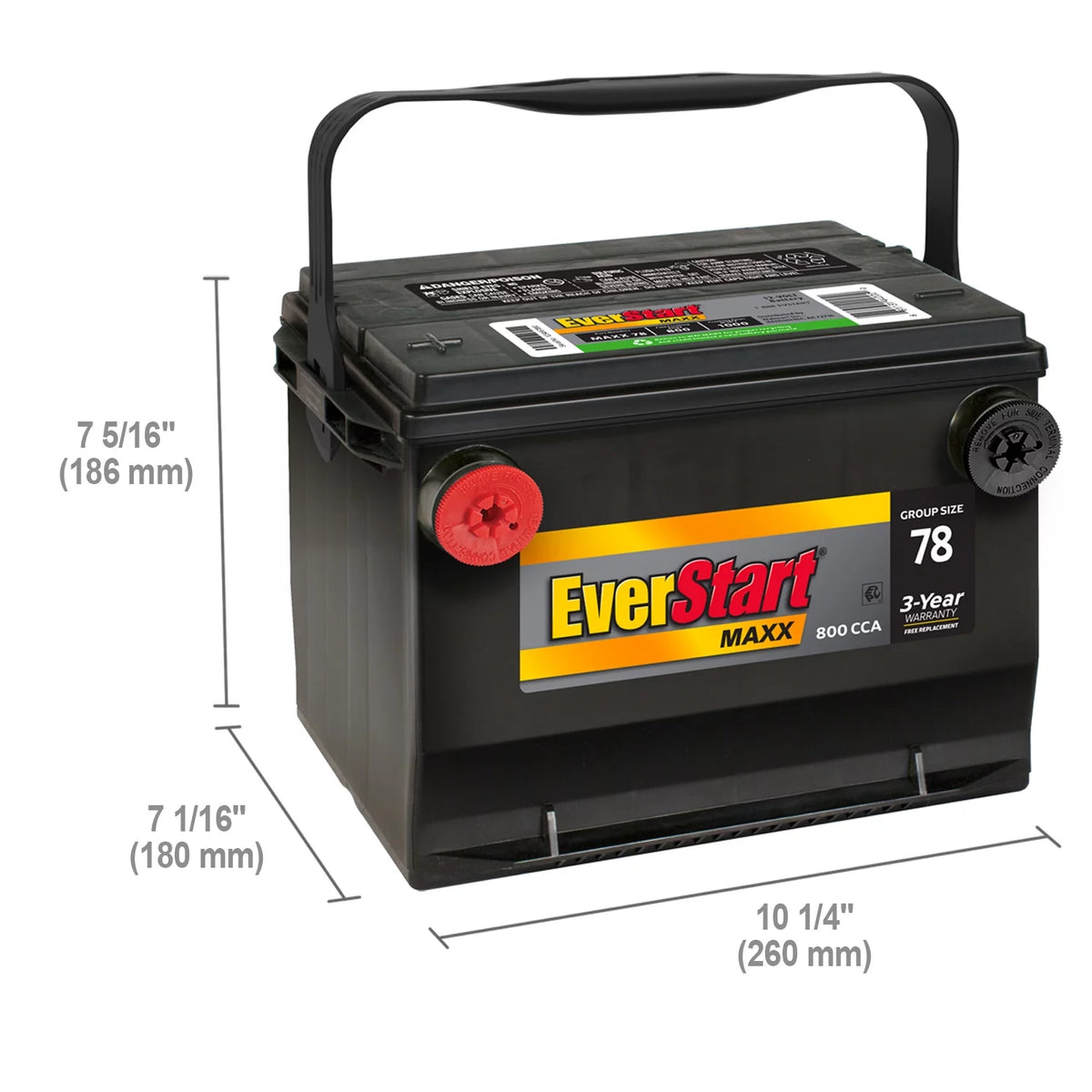 Lead Acid Automotive Battery, Group Size 78 12 Volt, 800 CCA Z1774