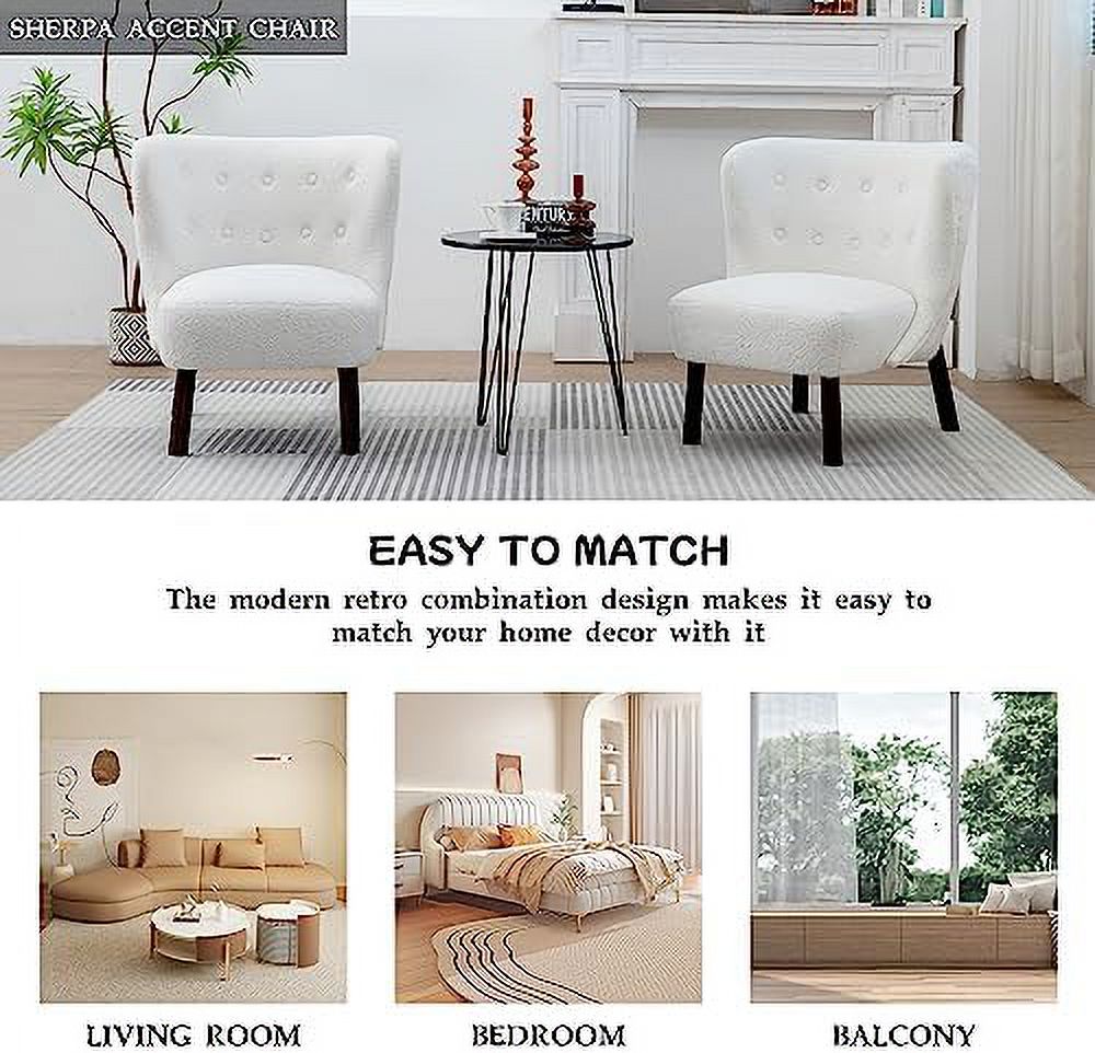White Armless Accent Chair with Wood Legs R629936