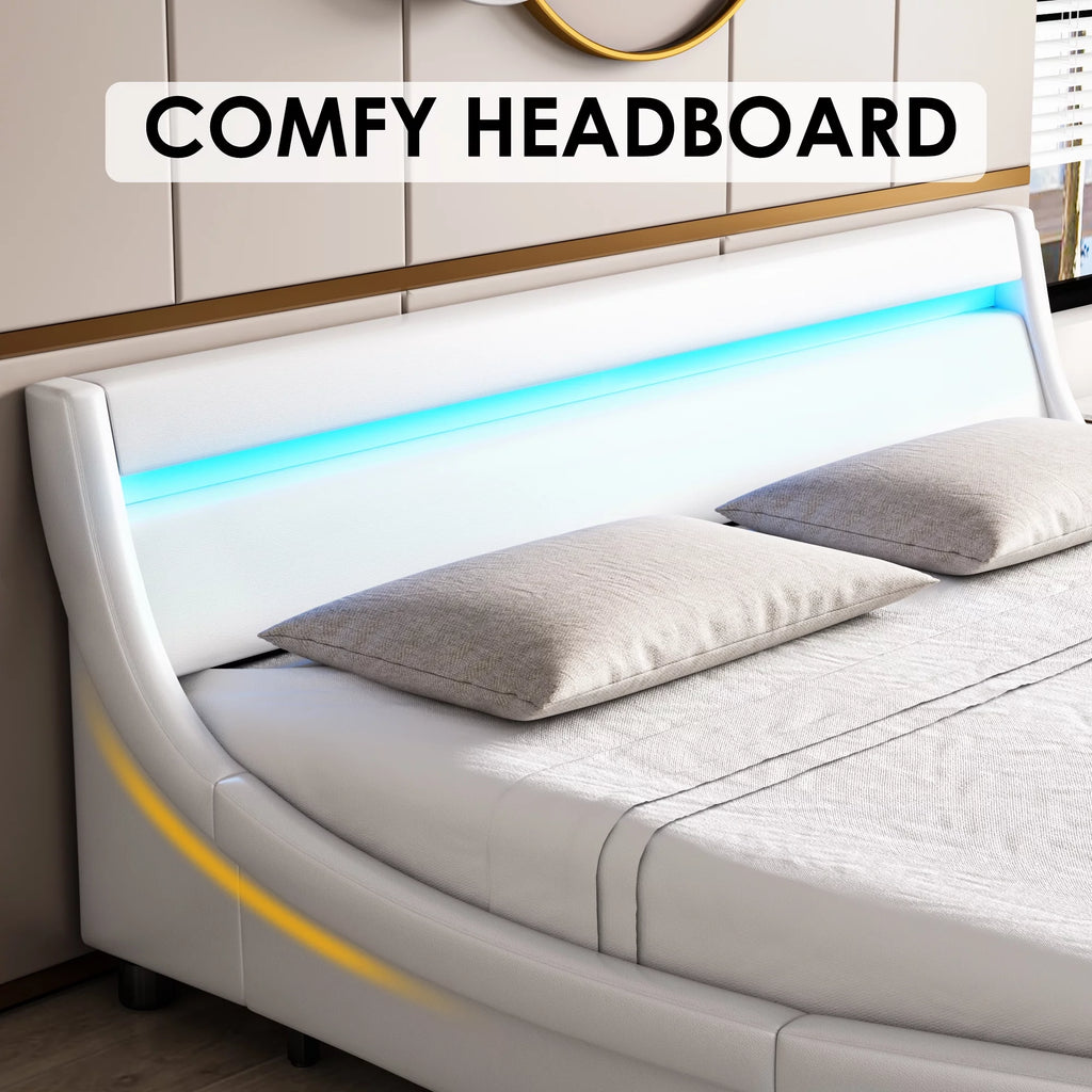 White Queen Size LED Platform Bed Frame C9755
