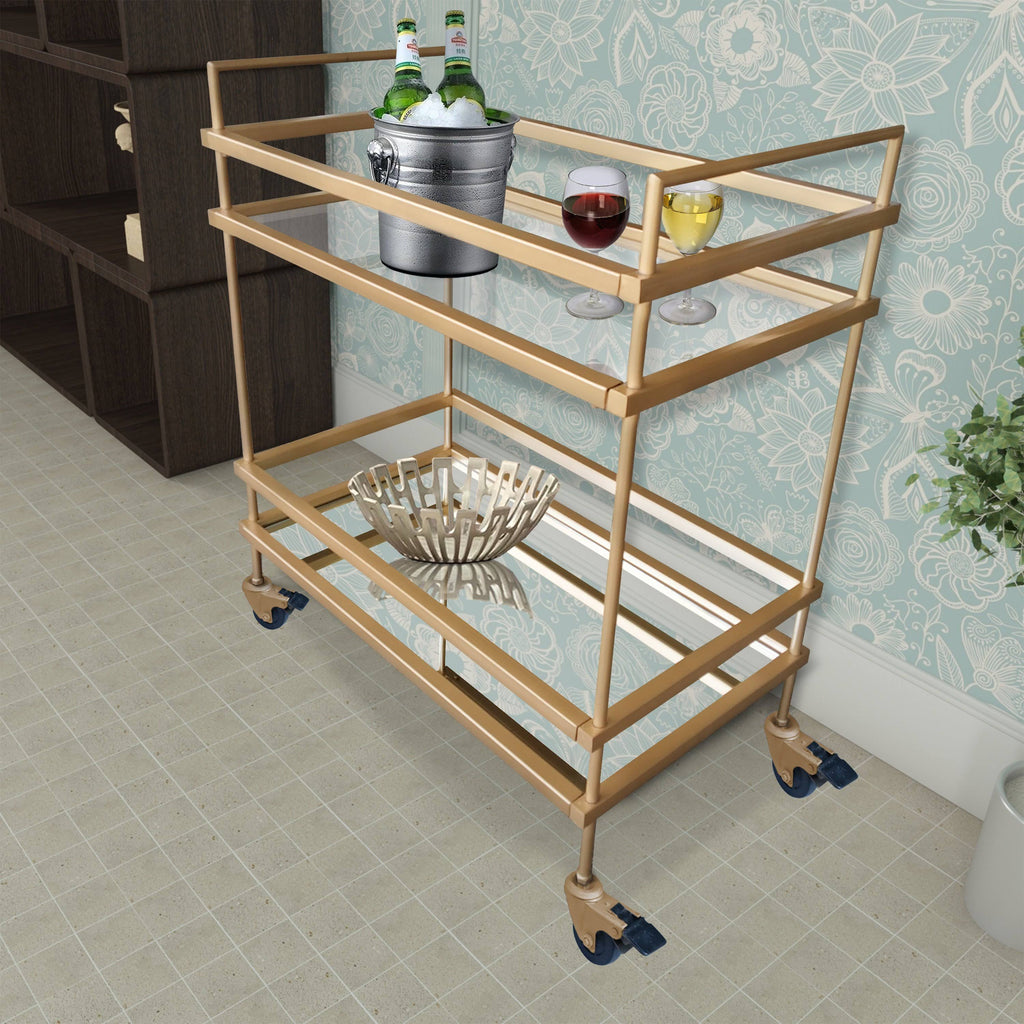 Gold Bar Cart with Two Glass Shelves O6615