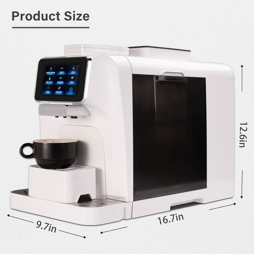 Super Automatic Espresso Coffee Machine with Milk Jug, Built-in Small Refrigerator, Controlled by WIFI Connection (White) V1276