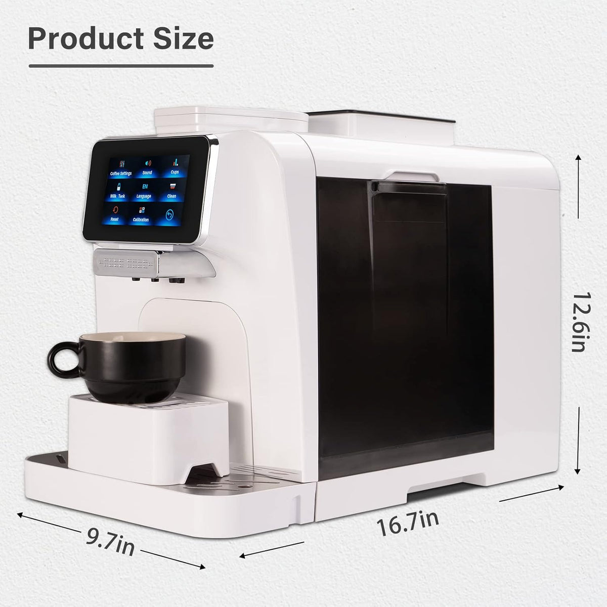 Super Automatic Espresso Coffee Machine with Milk Jug, Built-in Small Refrigerator, Controlled by WIFI Connection (White) V1276