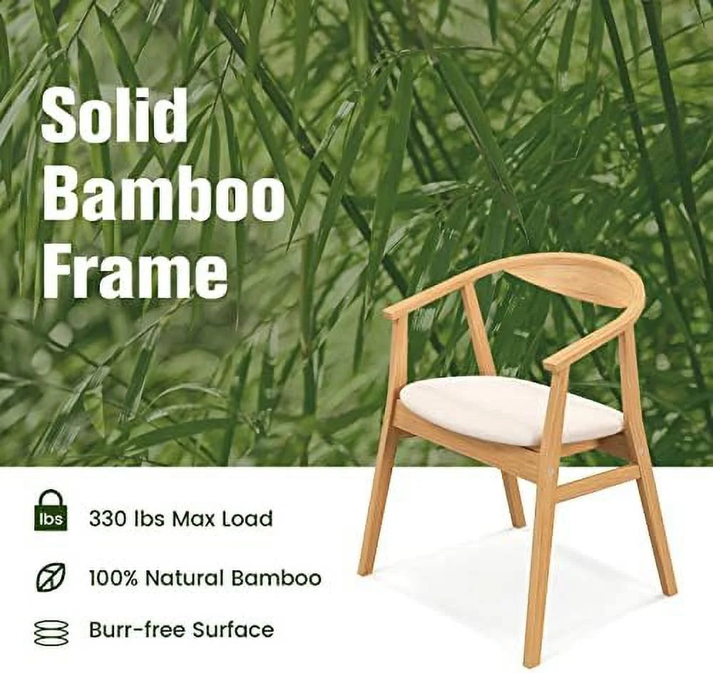 Bamboo Accent Chair with Armrest and Curved Backrest X784