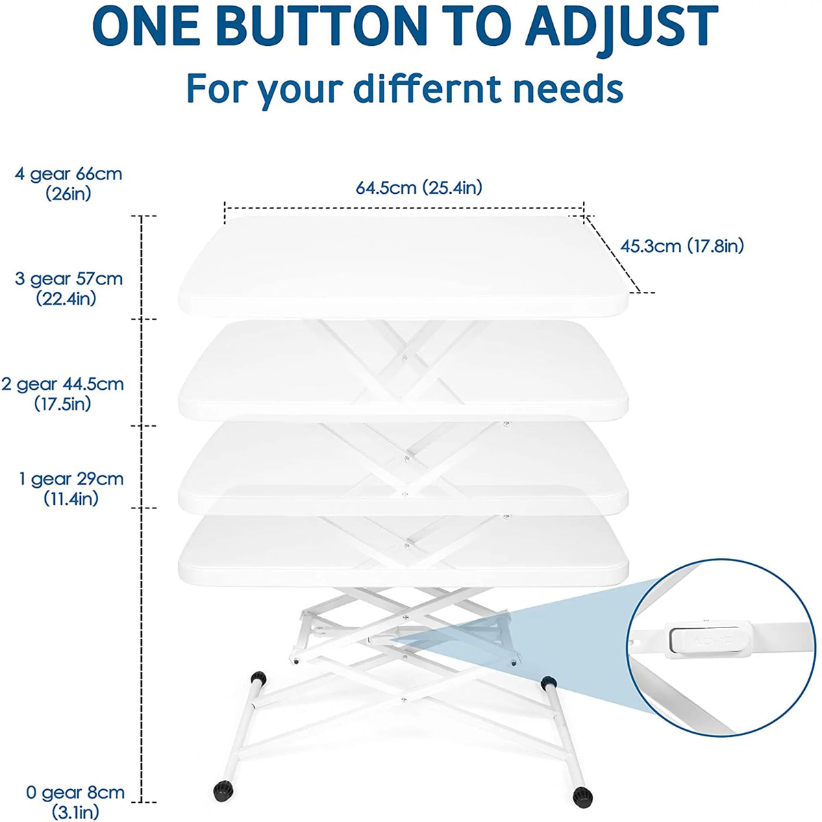 Folding TV Tray 4 Adjustable Heights White Plastic Desk O552219