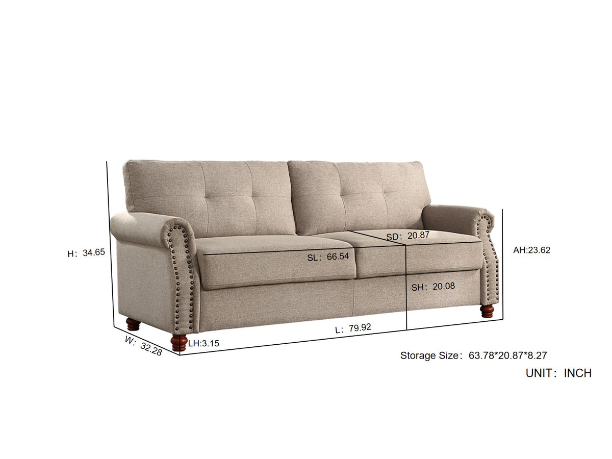 Beige Linen Fabric Upholstery Storage Sofa with Tufted Cushions P161