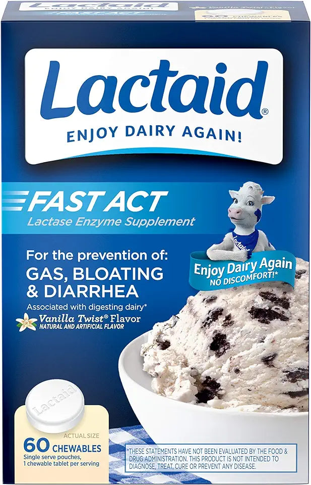 Lactose Intolerance Chewables with Lactase Enzymes, Vanilla Twist, 60 Pks F505