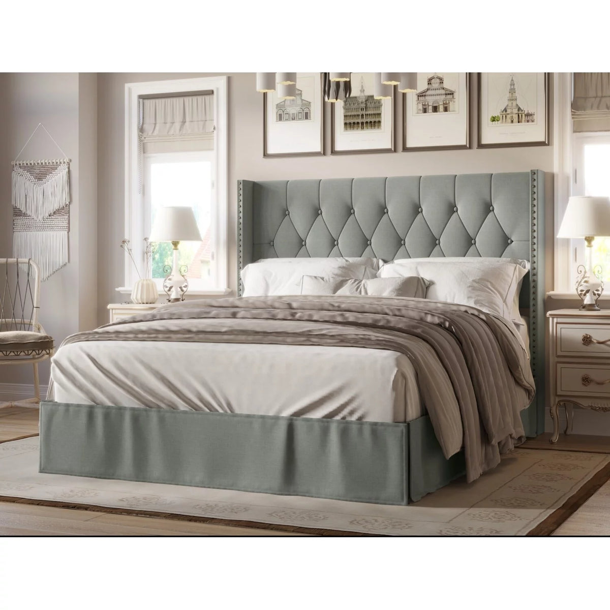 Grey Tufted Upholstered Panel Bed Full Y764858