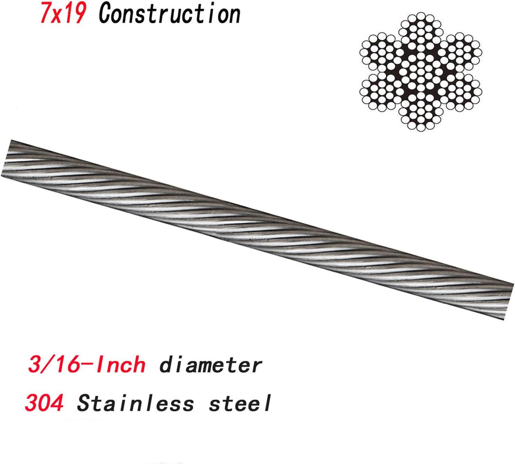 304 Stainless Steel Wire Rope 500ft 3/16 7x19 Cable O4264