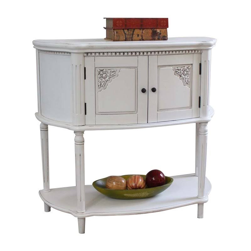 Antique White Carved Wood Two Door Console Table E569
