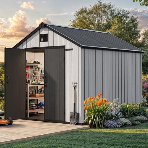 Gray 8x10 FT Outdoor Storage Shed with Lockable Door Y327963