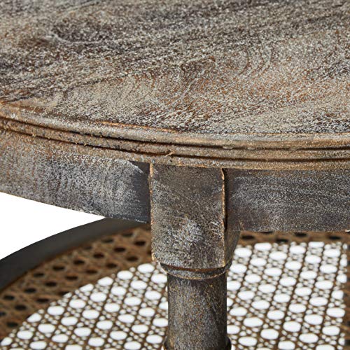 Round Mango Wood Table with 2 Cane Shelves M38891