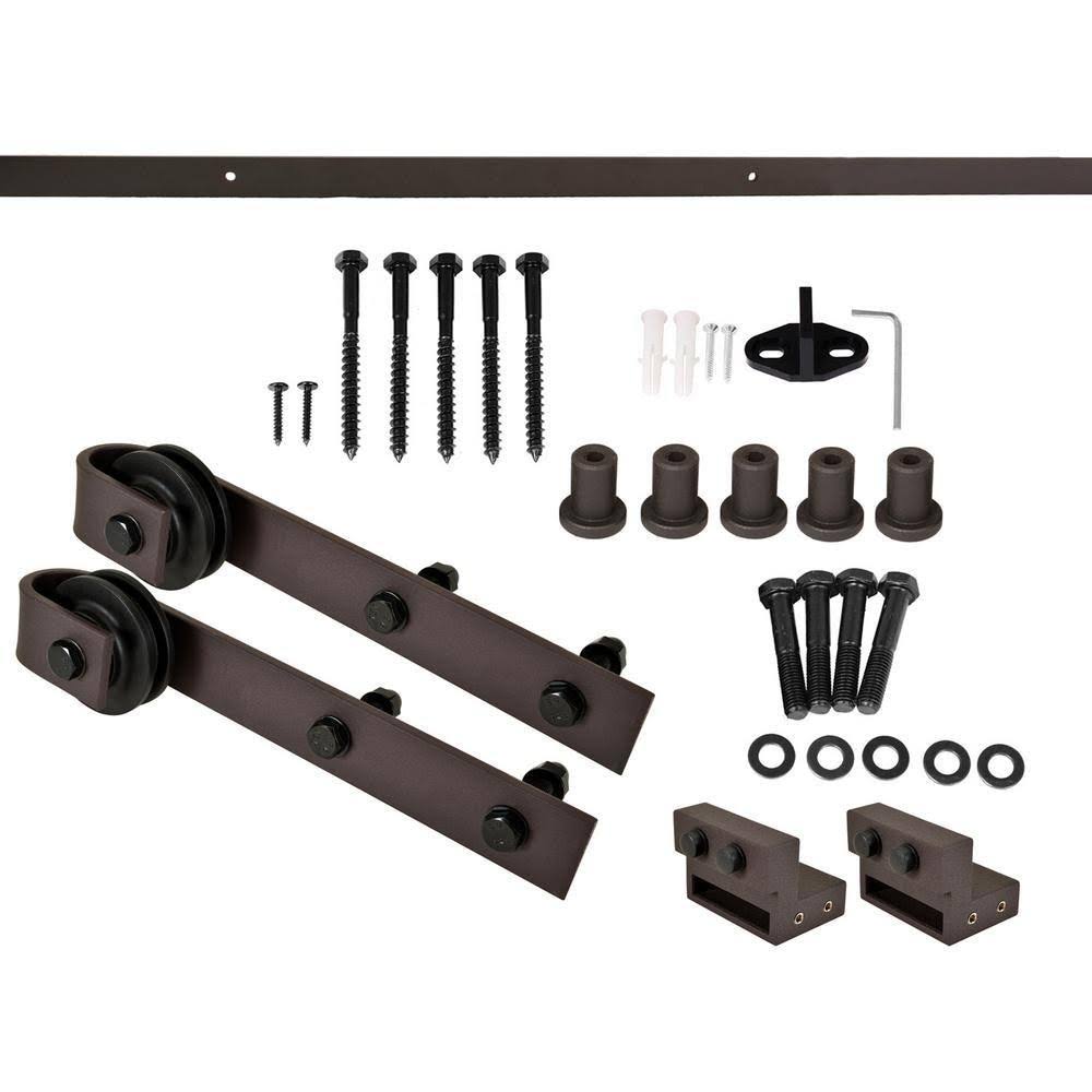 Walnut Stained Knotty Pine Wood Interior Sliding Barn Door with Hardware Kit W3821